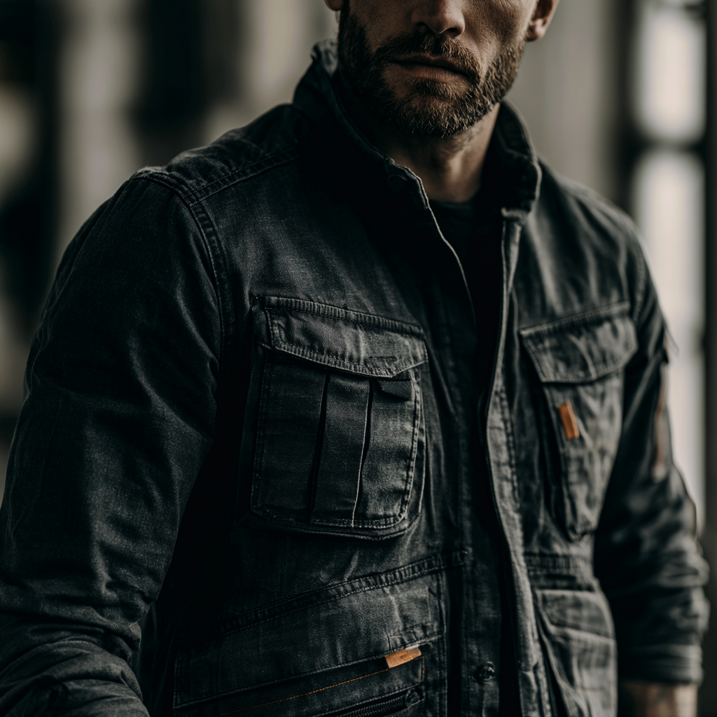 Workwear Jacke von Studio ARTVÉA mit funktionalen Taschen und Materialdetails als hochwertige Corporate Fashion für professionelle Teams.