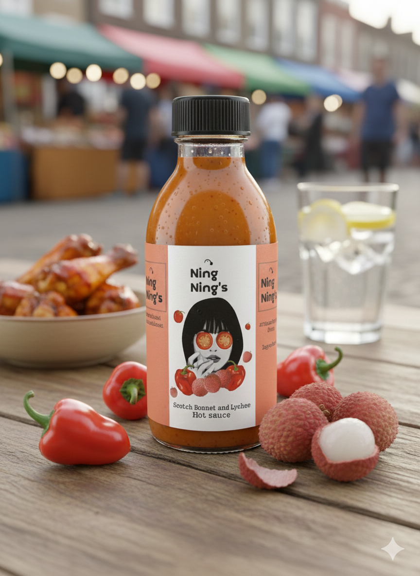 Ning Nings Scotch Bonnet and Lychee Sauce on table.png