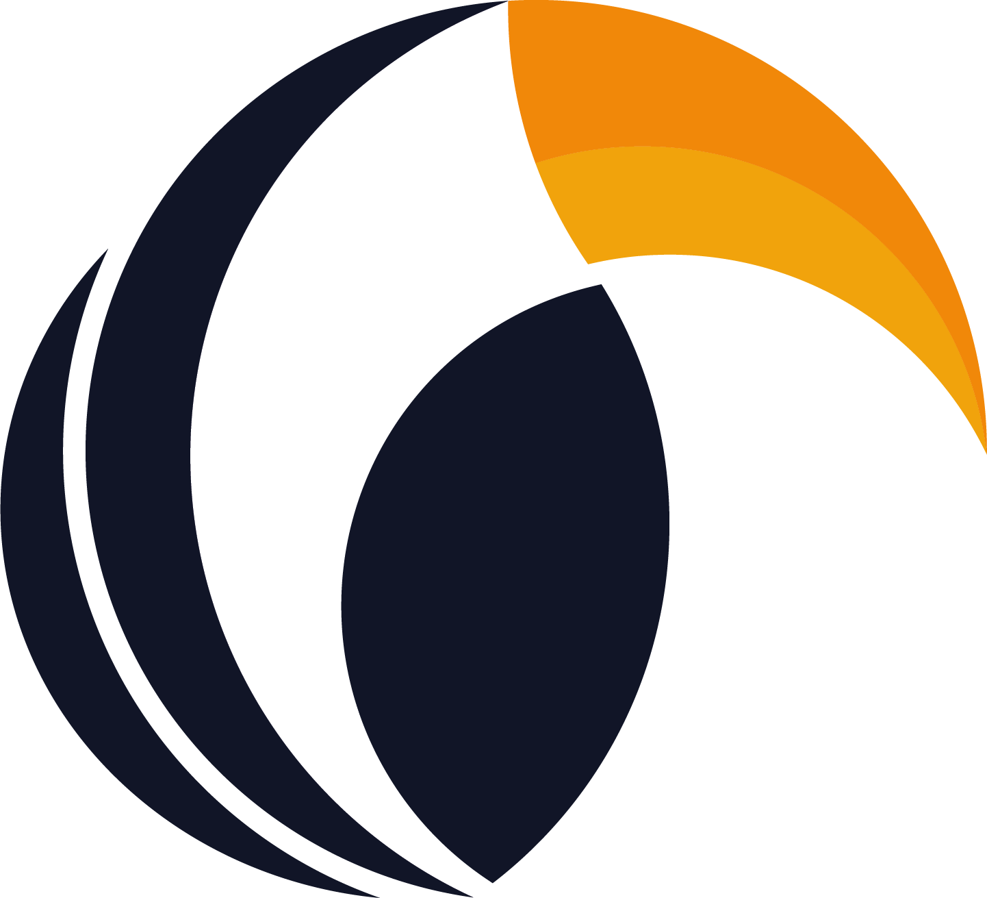 Ein bunter sechseckiger grafischer Kreis mit unterschiedlichen Segmente in schwarz, weiß, orange und gelb.