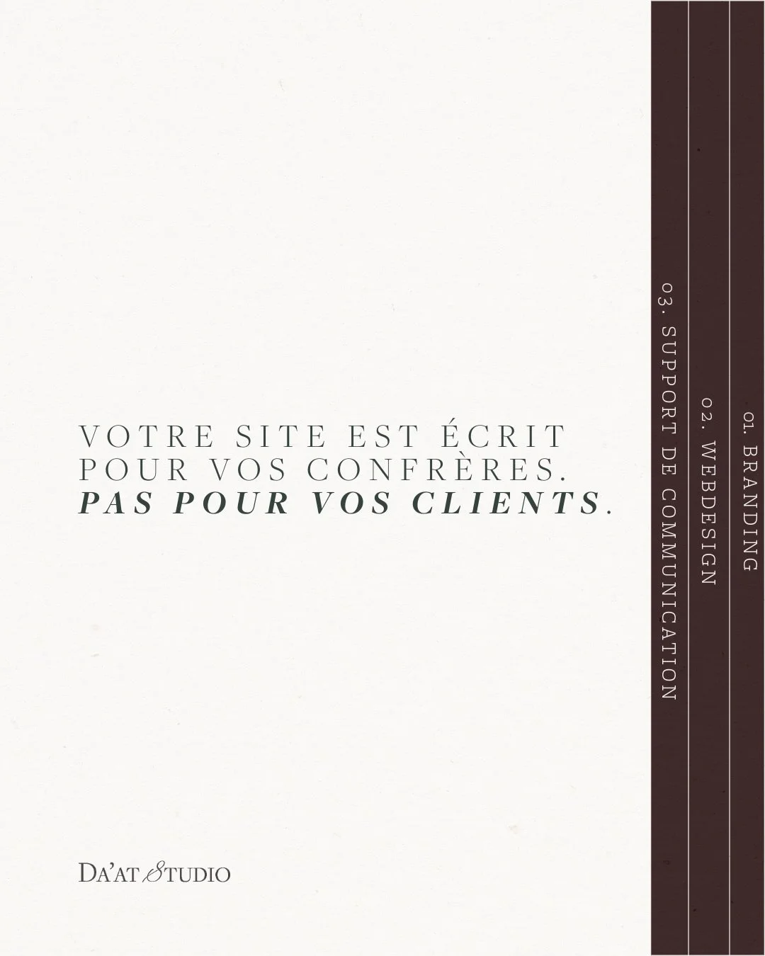 Votre site parle &agrave; vos confr&egrave;res. Pas &agrave; vos clients. 

Vos clients ne cherchent pas un &laquo;&nbsp;avocat sp&eacute;cialis&eacute;&nbsp;&raquo;. Ils cherchent quelqu&rsquo;un qui comprend leur probl&egrave;me.

Un message clair 