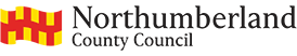 Logo of Northumberland County Council with a black background and gold, red, and white heraldic shield.