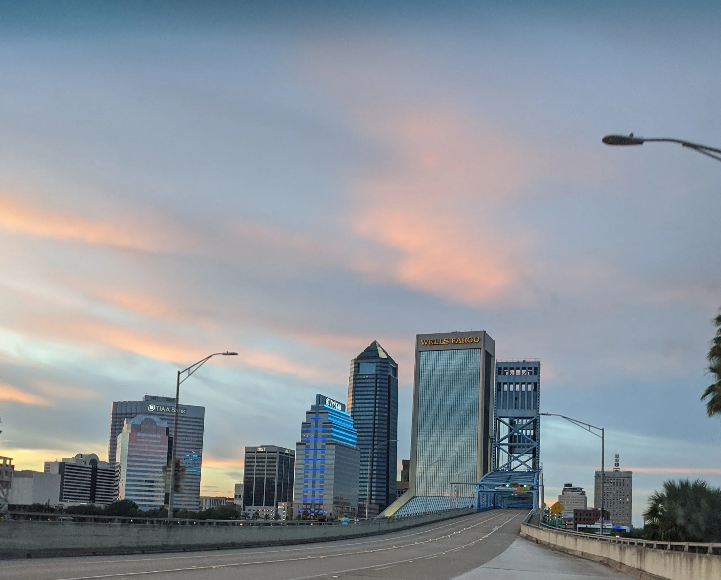 The Jacksonville, FL skyline from the approach to the Main Street Bridge