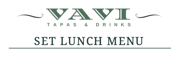 Logo for Vavi Tapas & Drinks with a set lunch menu header.