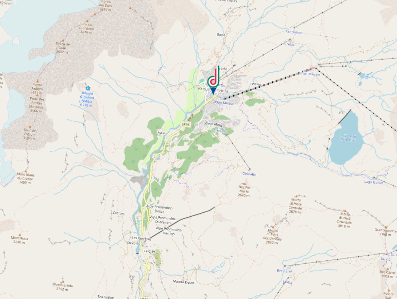 rilievo e ispezioni industriali  cervinia mappa dflight