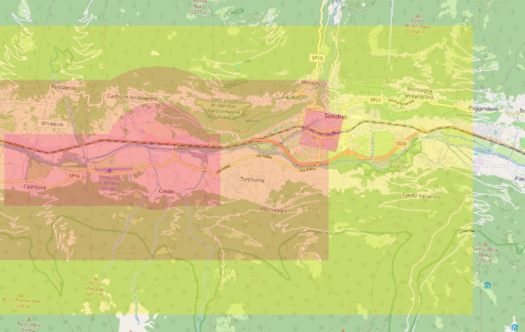 Mappa di Sondrio su d-flight per evidenziare le aere di volo , Rilievo con drone dji matrice 400 rtk con L2 ispezioni industriali termografia Sondrio