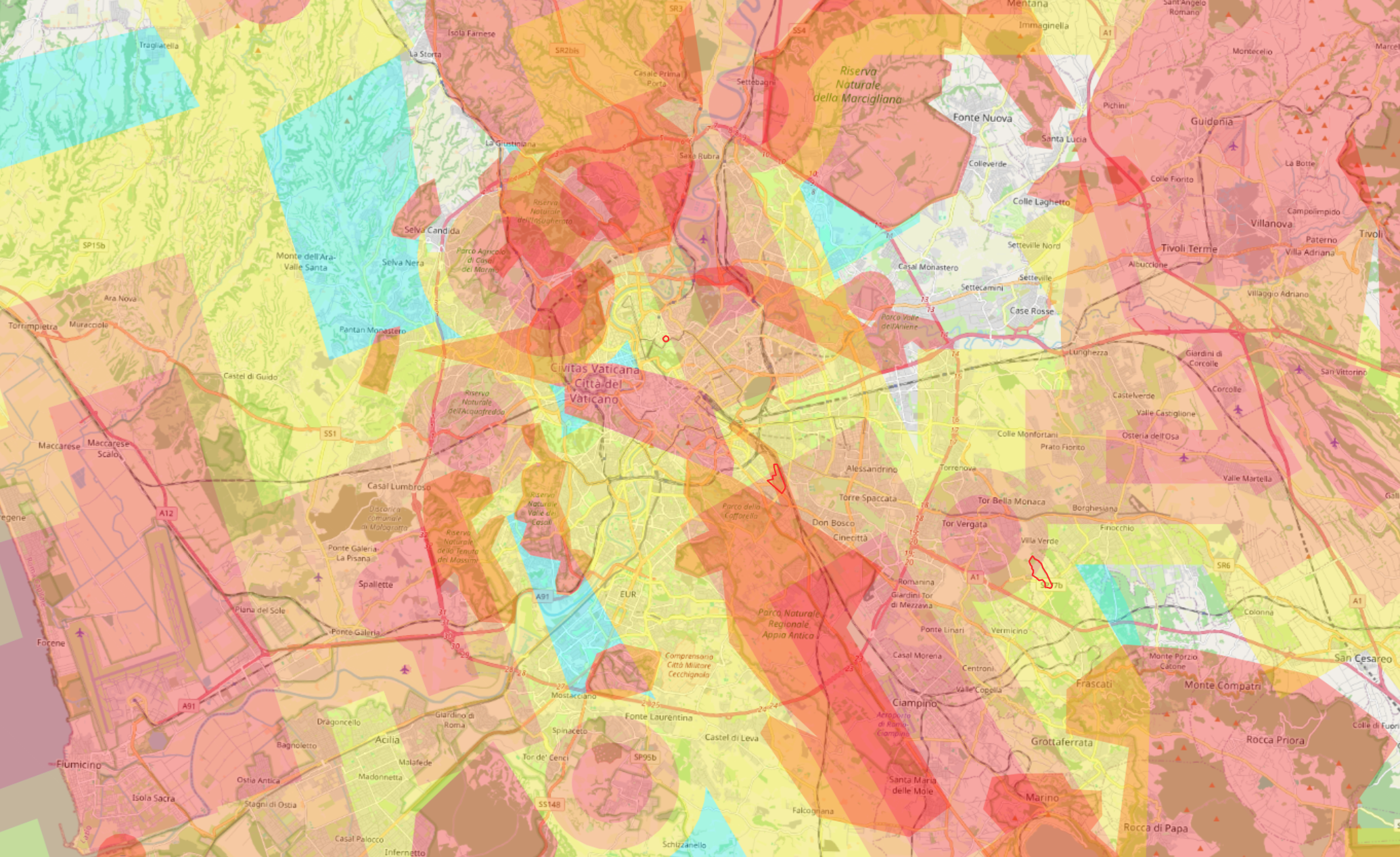 Mappa di Roma su d-flight per evidenziare le aere di volo , Rilievo con drone dji matrice 400 rtk con L2 ispezioni industriali termografia Roma