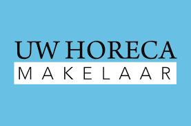 Logo van UW Horeca Makelaar met blauwe achtergrond.