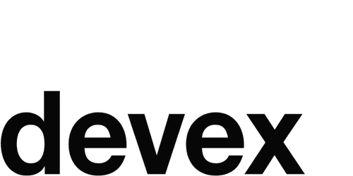 Black background with the word 'devex' in large, dark gray lowercase letters.