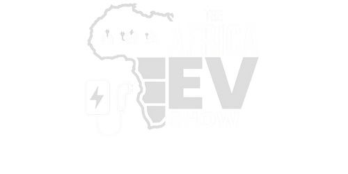 Logo for The Africa EV Show featuring an outline of the African continent with cartoon faces, an electric plug, and the event name in bold text.
