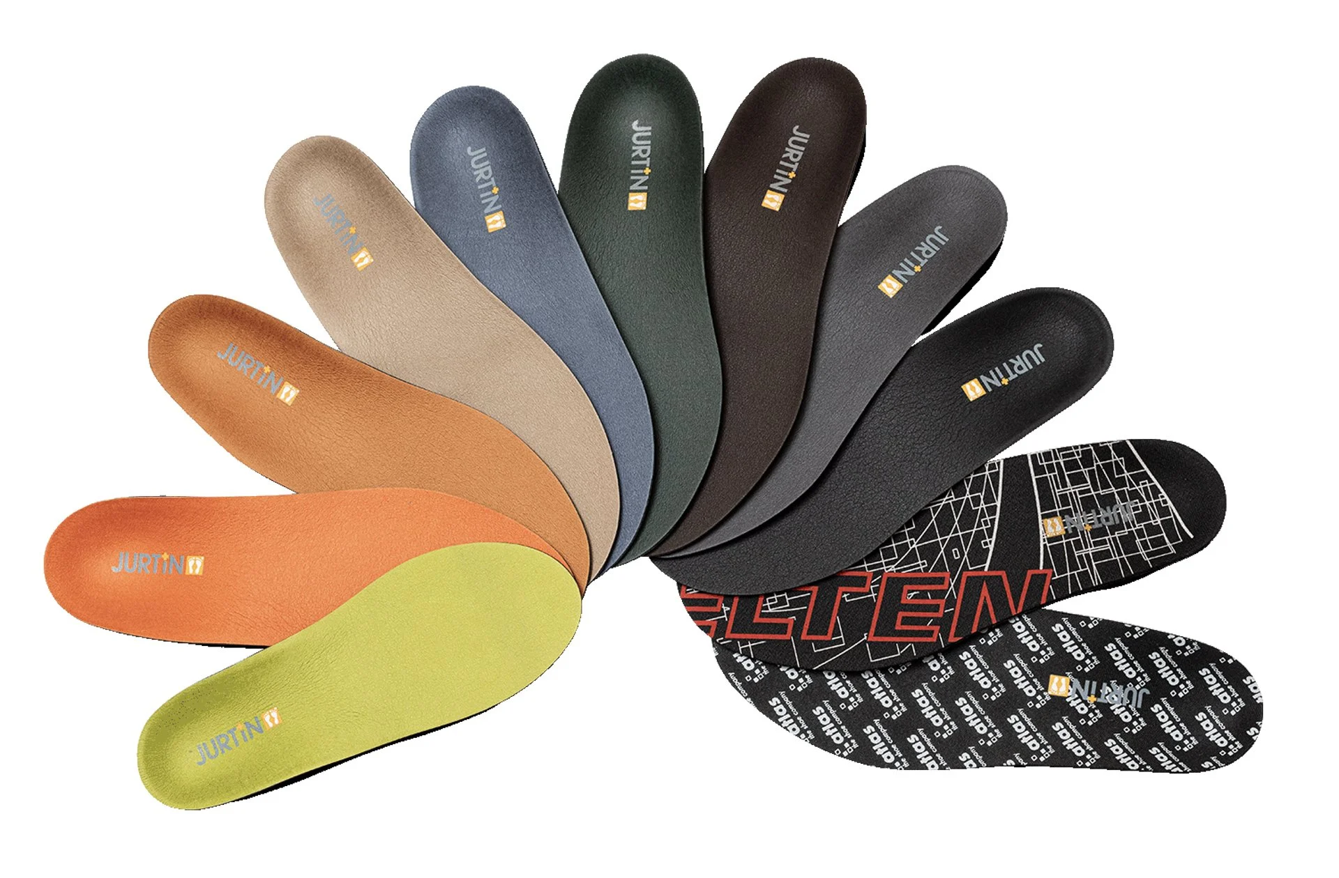 JURTIN Schuheinlagen in verschiedenen Farben – individuell angepasste Systemeinlagen für den Alltag