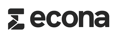 Econa logo with a stylized 'E' symbol and the word 'econa' in bold black letters