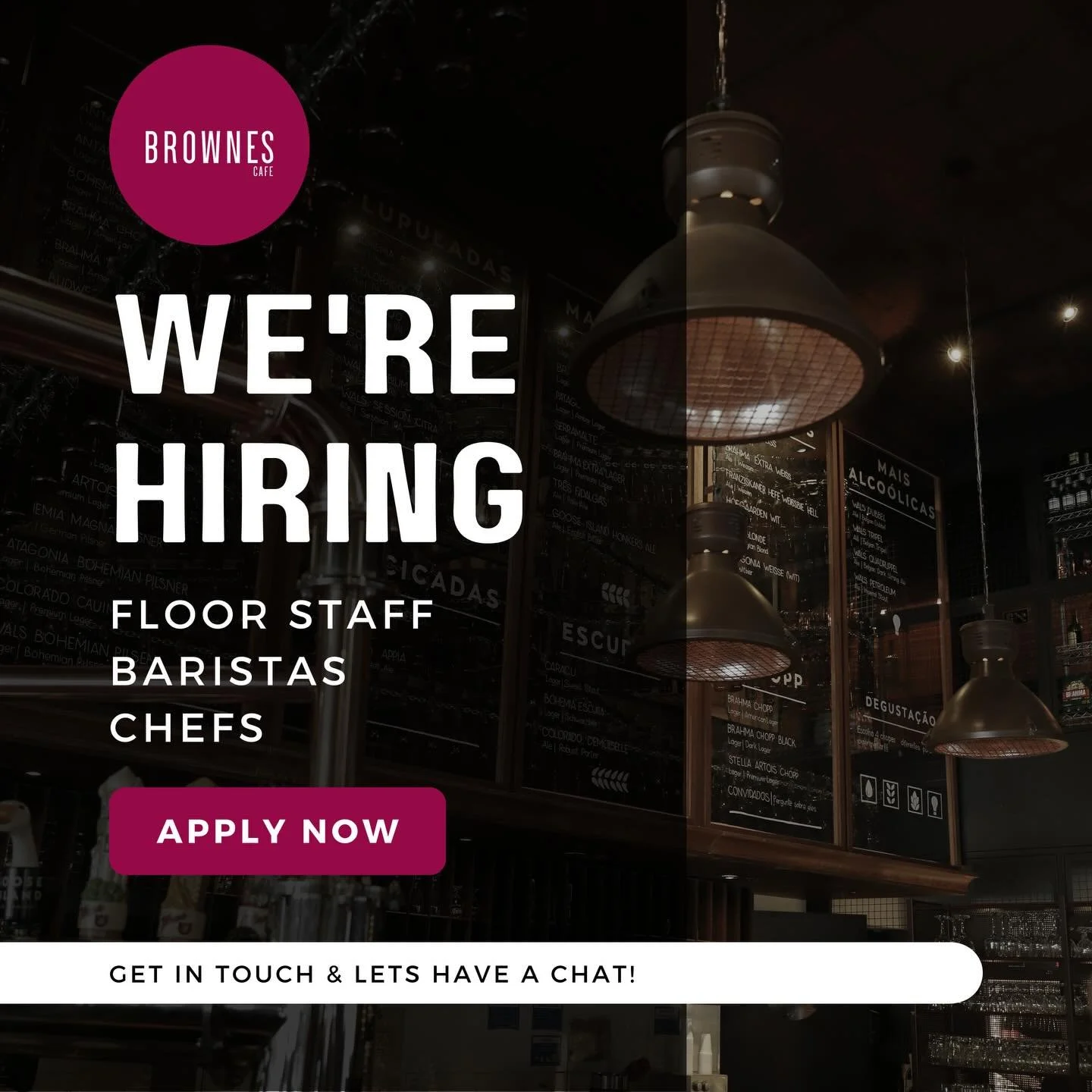 ✨ We&rsquo;re Hiring! ✨

Floor Staff: Be the friendly face of Brownes! Welcome guests, take orders, and help create a warm, seamless experience.

Baristas: Love coffee? Show off your skills, brew great coffee, and serve up beautiful cups every day.

