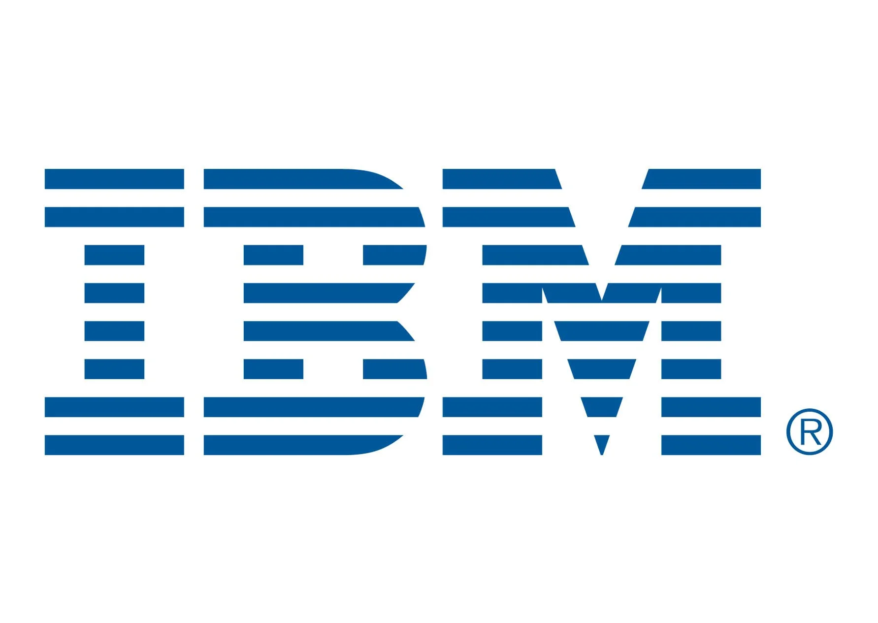 The IBM logo in blue with stylized horizontal lines forming the letters IBM.