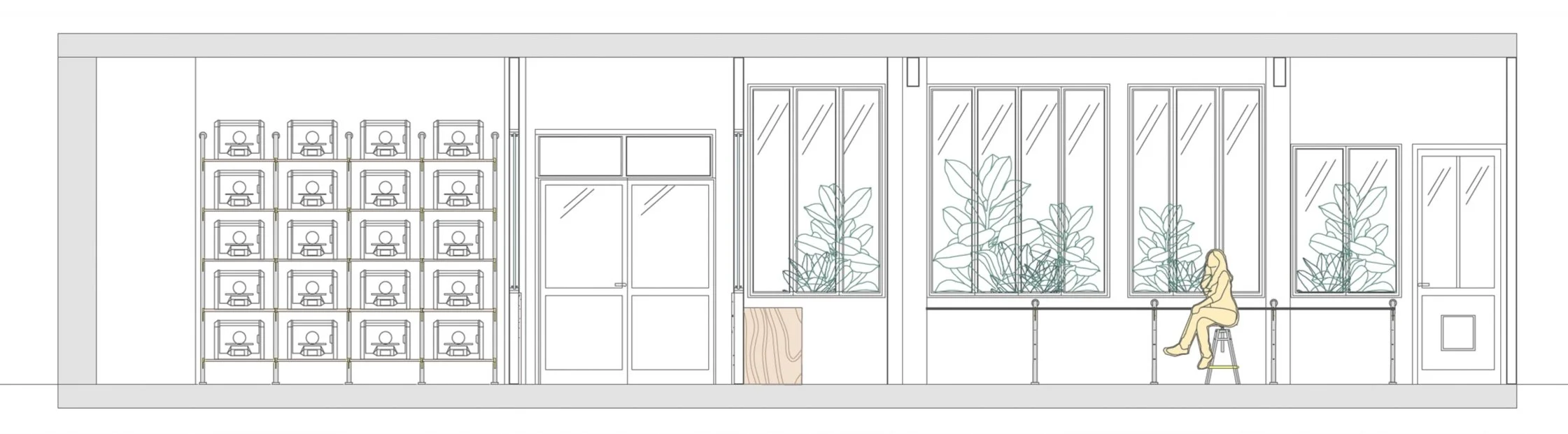 Section 4.

Thanks to our change in layout, there is a full wall ow windows which lets in much needed natrual light into the space. The wall of 3D machines makes it easy to create custom pieces for models. 