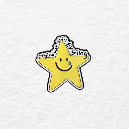 Crying But Still Trying enamel pin