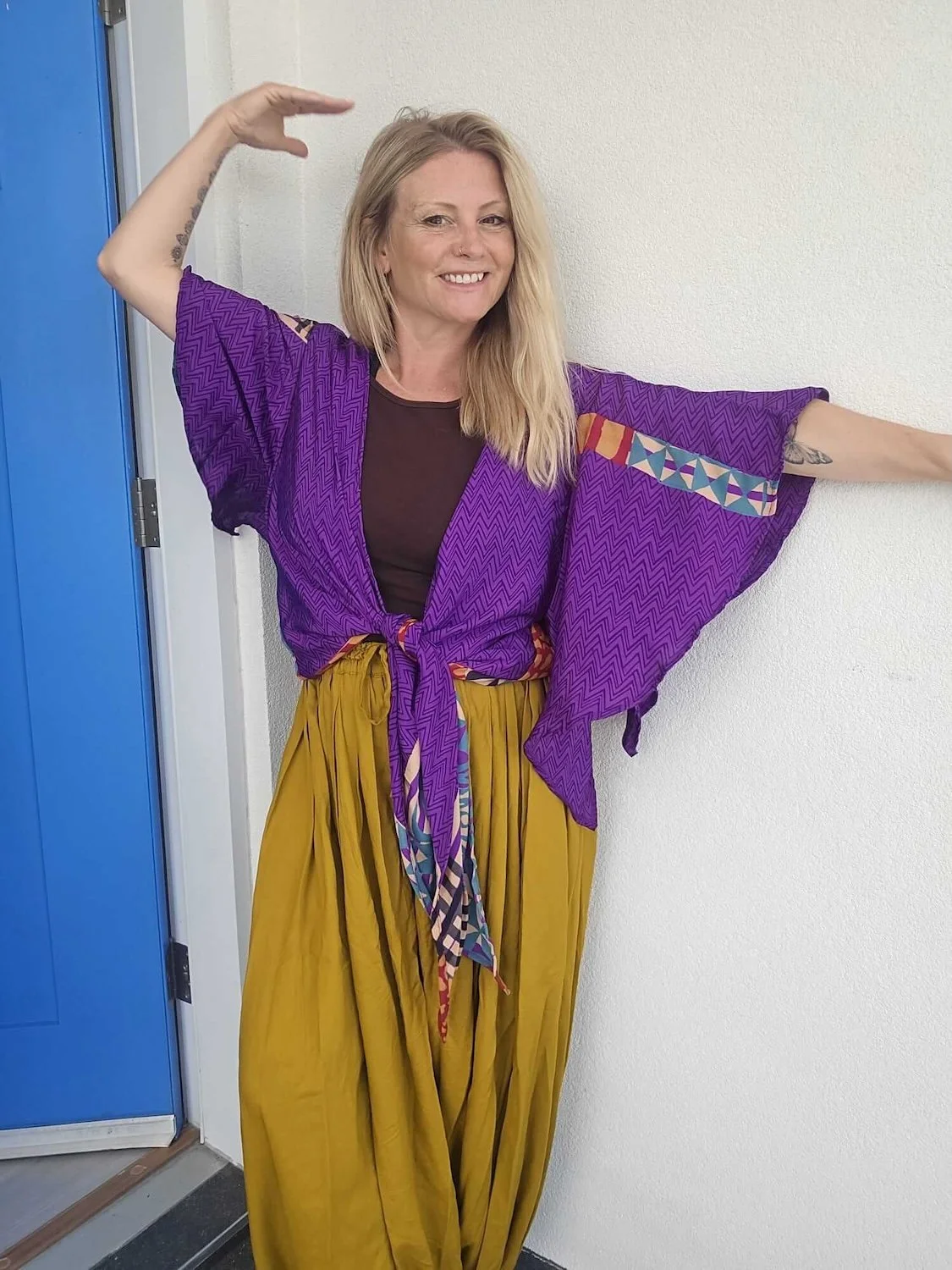 Purple Rain Celestial Recycled Silk Wrap Top - tied.jpeg