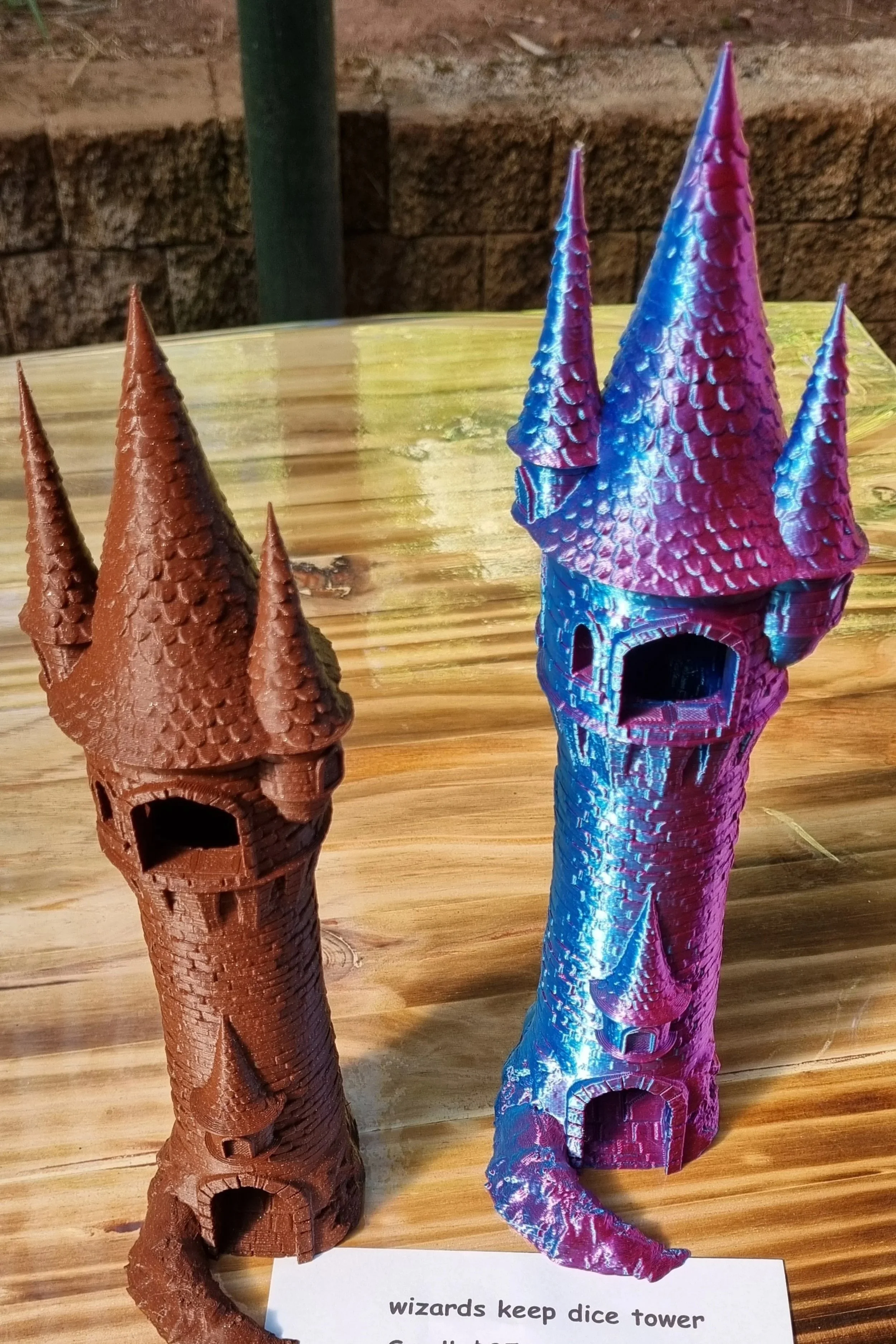 Wizard dice towers in both single rock red and bi coloured red blue (I know but that's what the box said!)