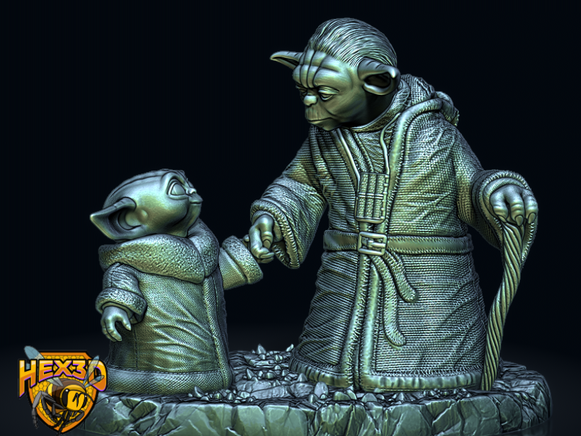 Grogu and Yoda diorama