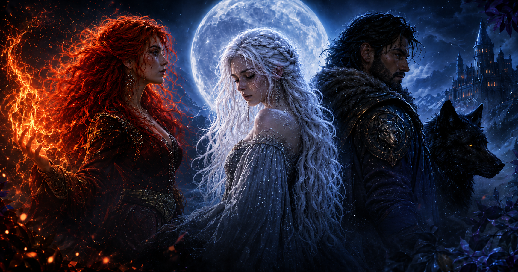 Fantasy blog image for What Happened to Elunara’s Parents featuring Ivy, Elunara, Marcus, fire, wolves, and the Ashen Moon.