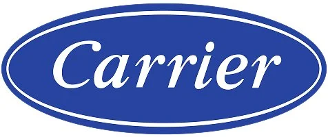 Das Logo der Marke 'Carrier' in blauer Ovalform mit weißem Schriftzug.