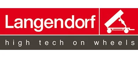 Logo von Langendorf mit der Aufschrift "high tech on wheels" und einem Mähdrescher-Symbol.