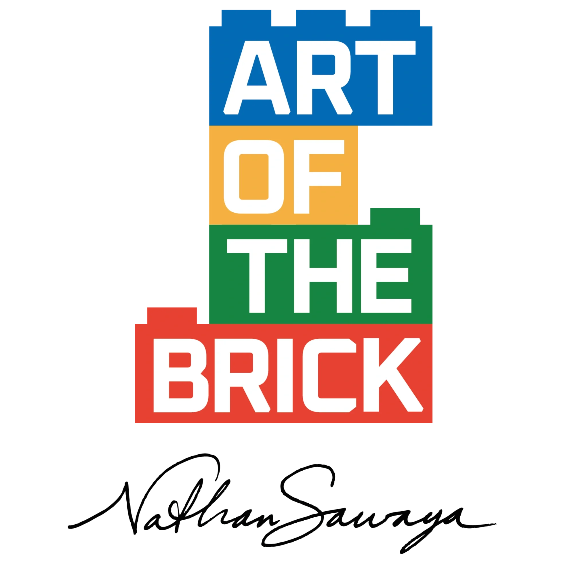 Colorful graphic with the words "ART OF THE BRICK" in bold, block letters on a black background.