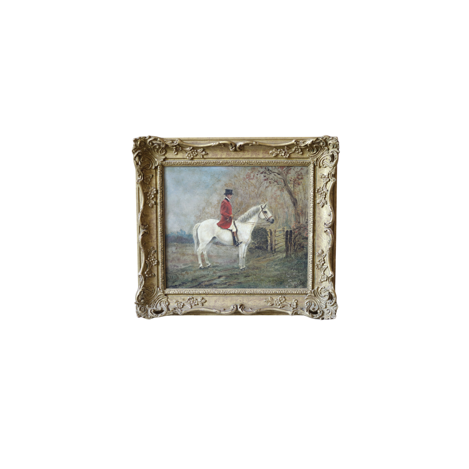 19th C. Original Oil Painting, Horse with Rider