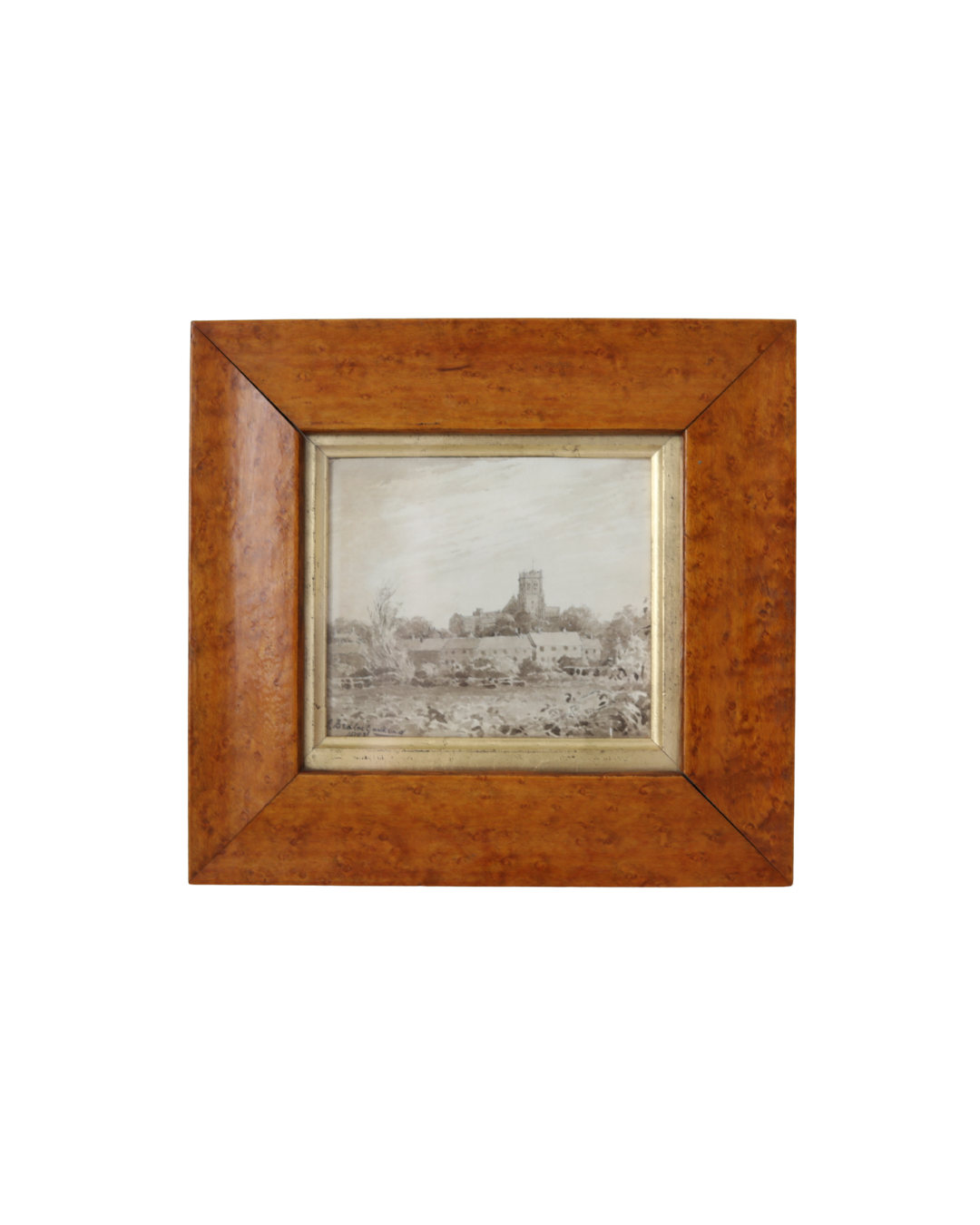 Antique English Sepia Wash Landscape Drawing, 1893