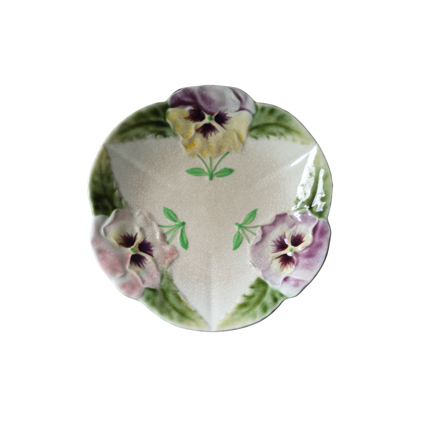 Antique French Barbotine Pansy Plate