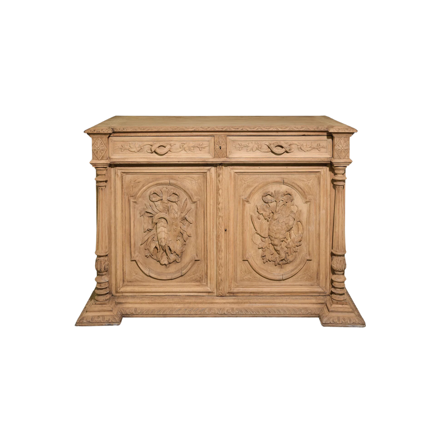 French Bleached Carved Oak Sideboard