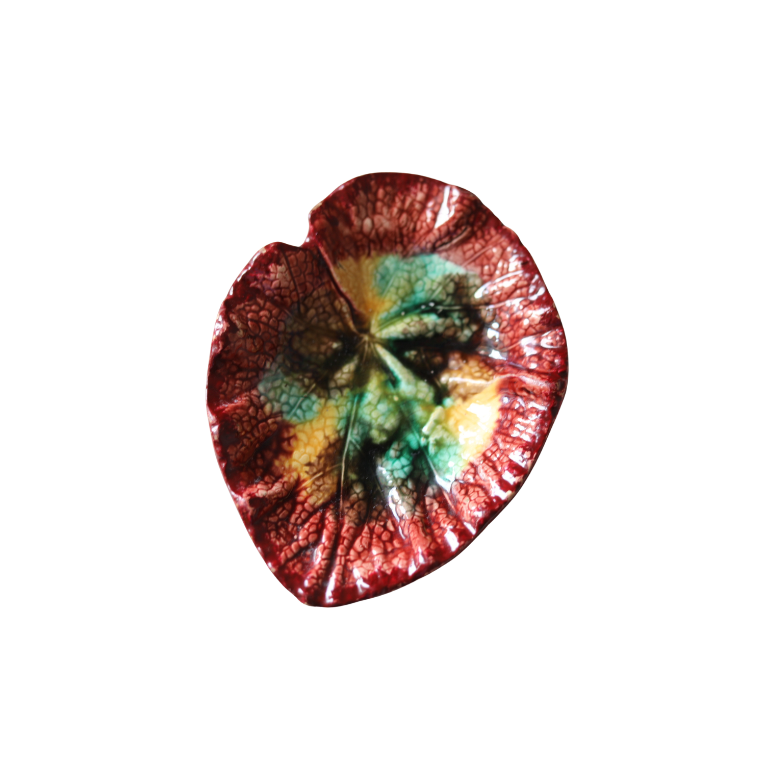French Barbotine Majolica Leaf Dish, Late 19th C.