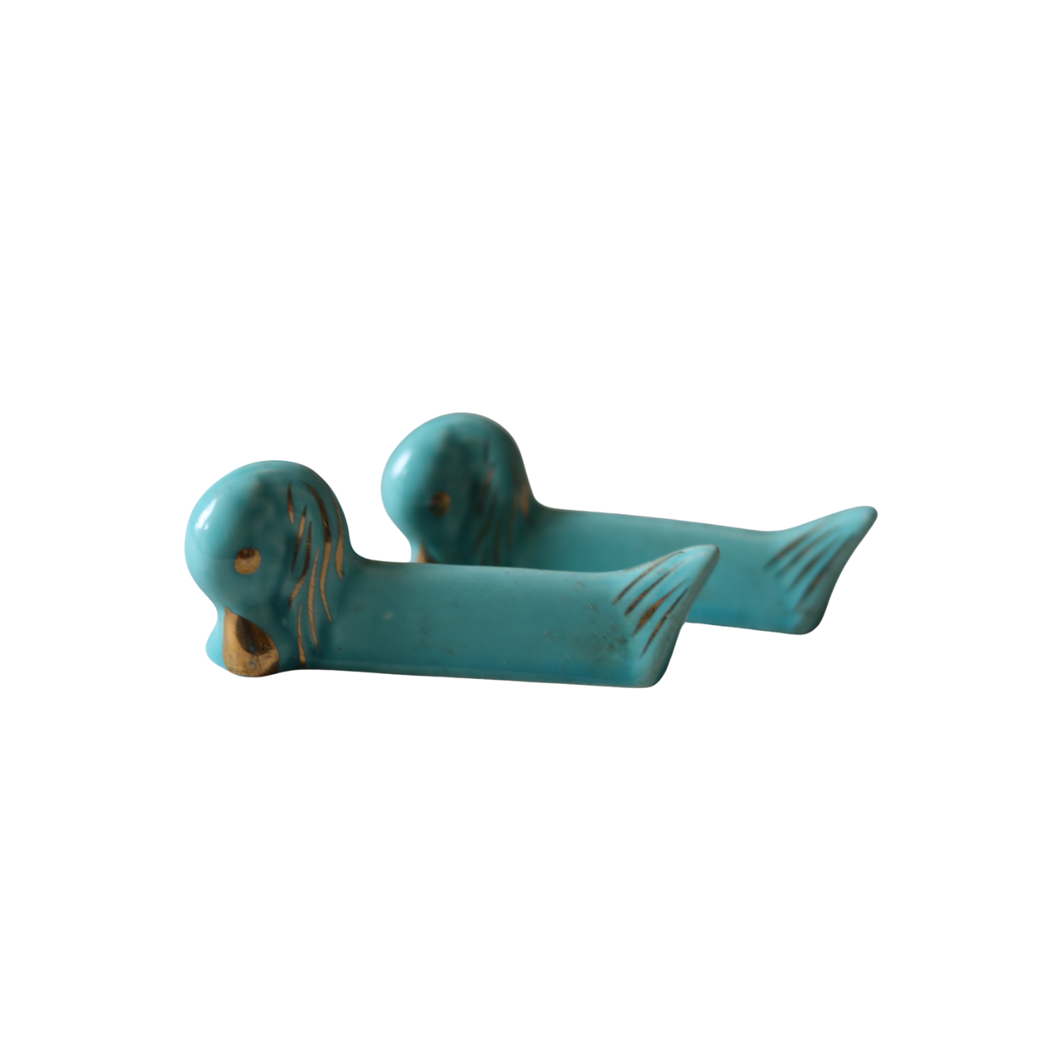 Mid-Century French Turquoise Glazed Ceramic Swan Knife Rests