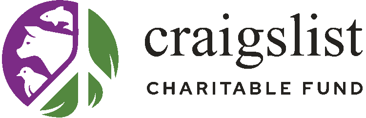 Logo of Craigslist Charitable Fund featuring a purple and green design with animal and leaf imagery.