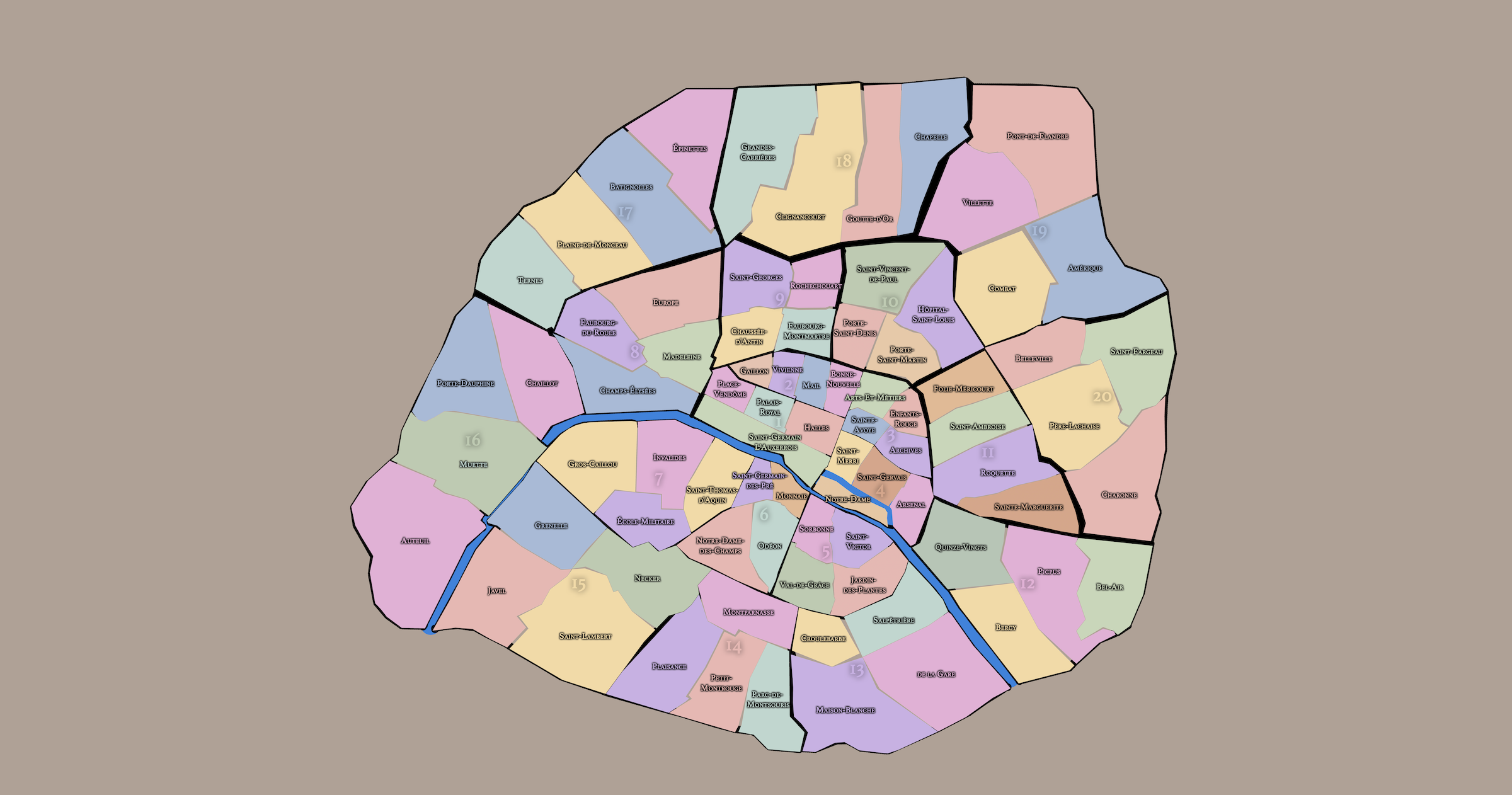 Paris Administrative Quarters Neighborhood Map.png