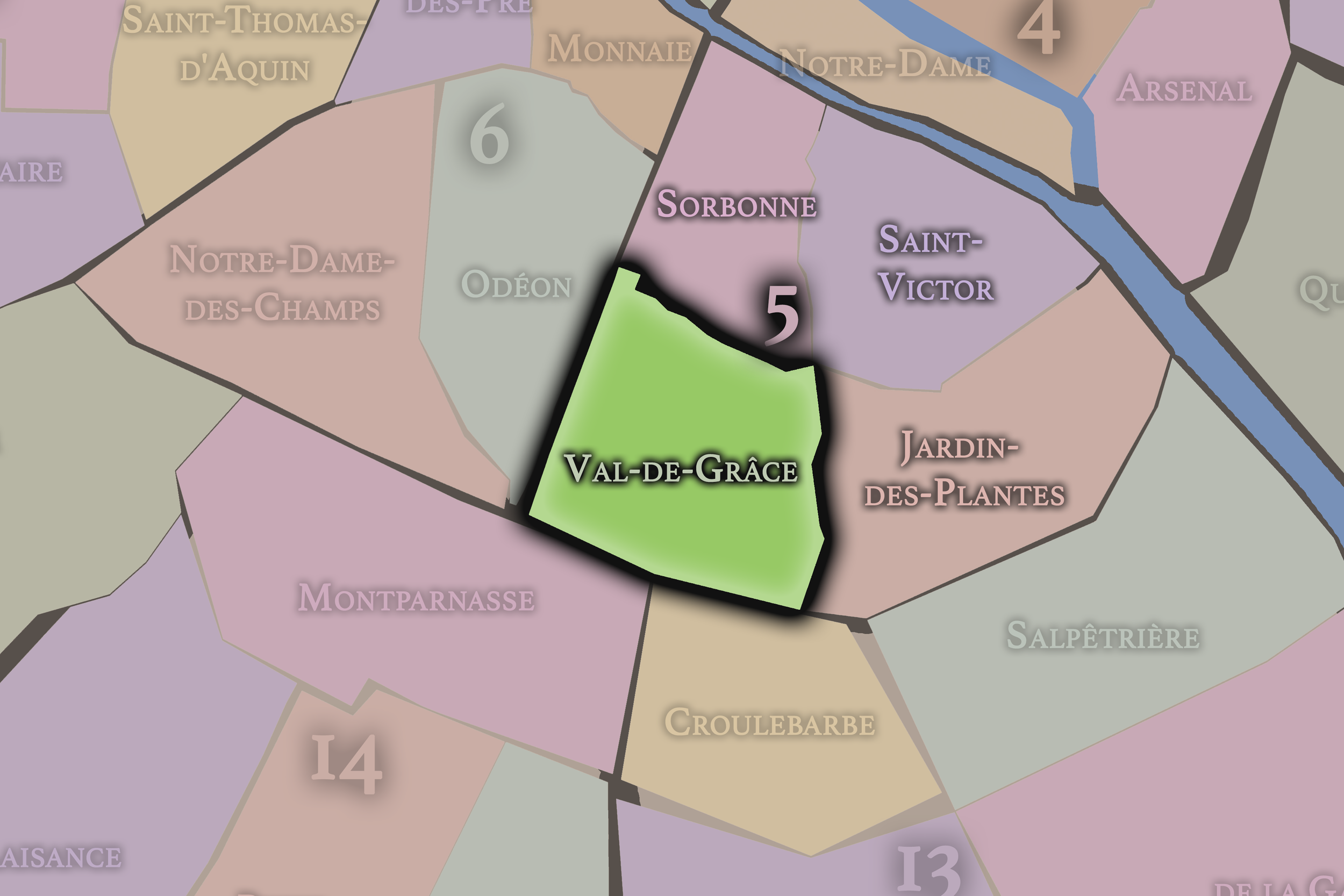   5e — Val-de-Grâce | Paris Administrative Quarter Neighborhood Map  