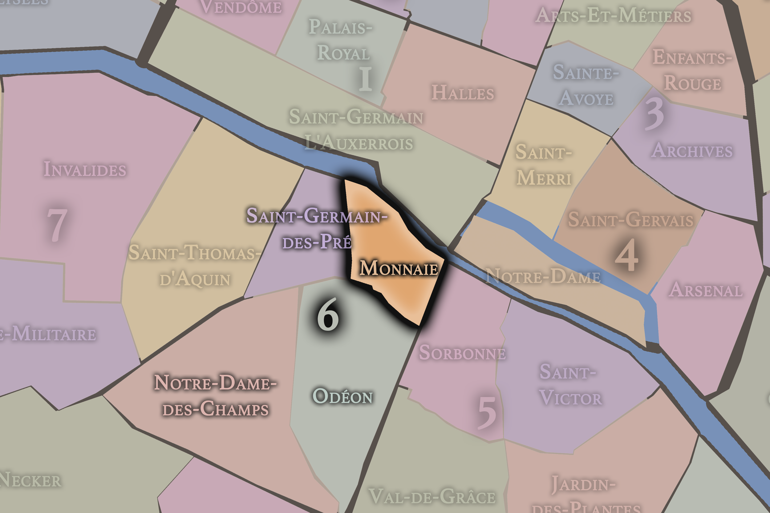   6e — Monnaie | Paris Administrative Quarter Neighborhood Map  
