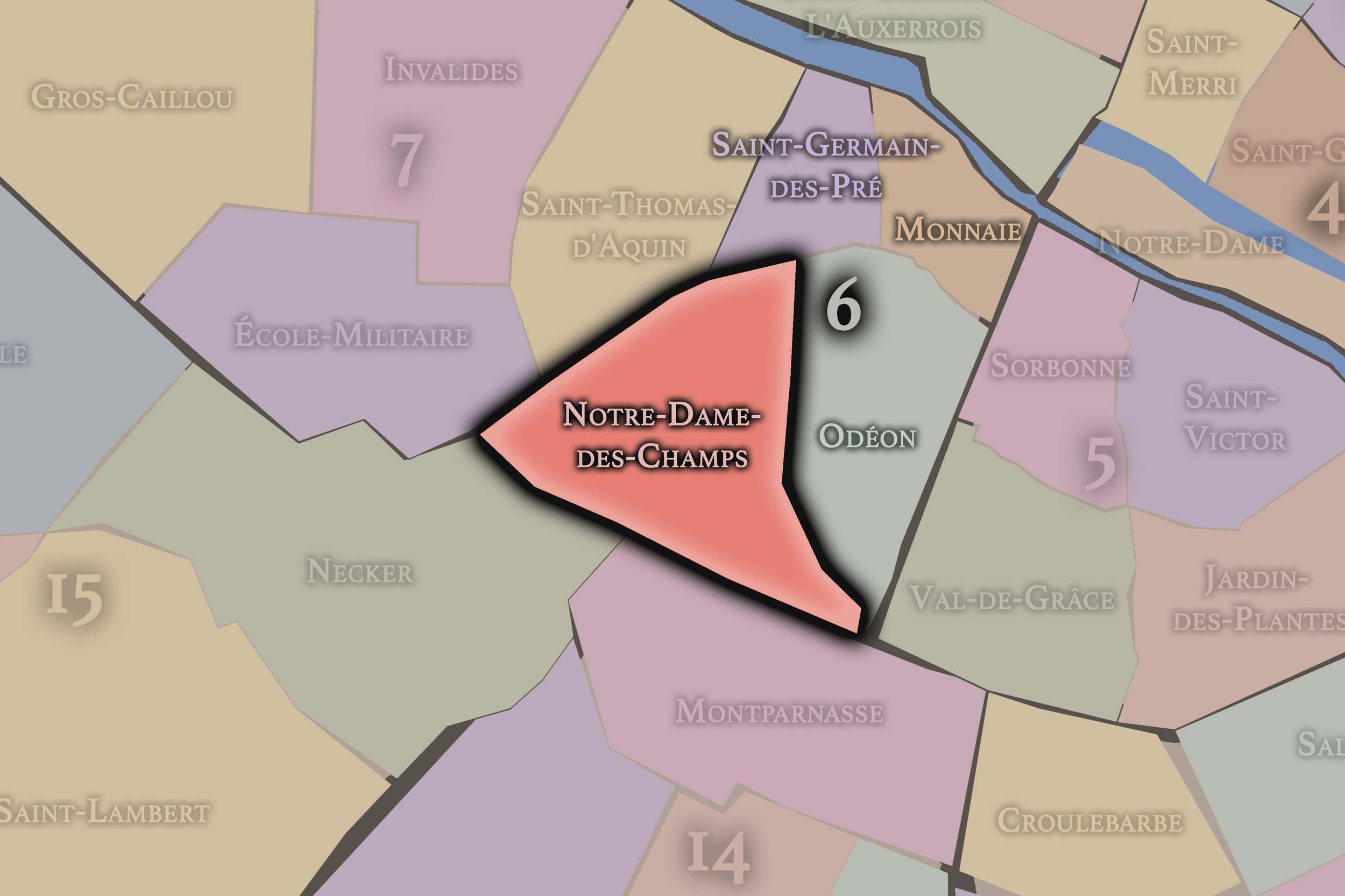   6e — Notre-Dame-des-Champs | Paris Administrative Quarter Neighborhood Map  