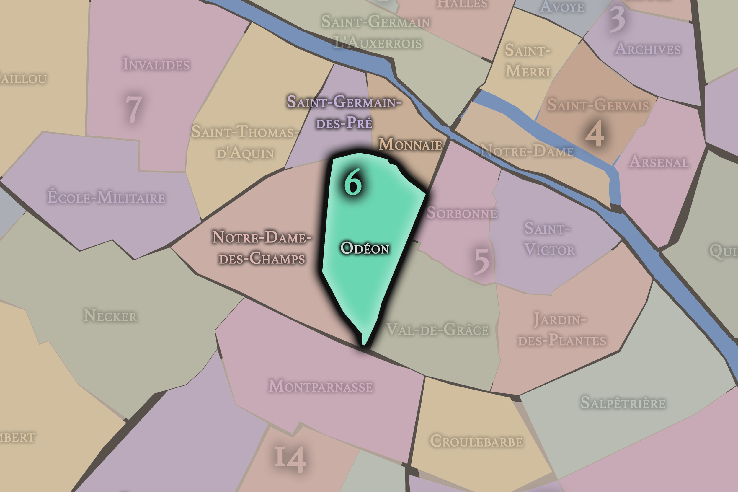   6e — Odéon | Paris Administrative Quarter Neighborhood Map  