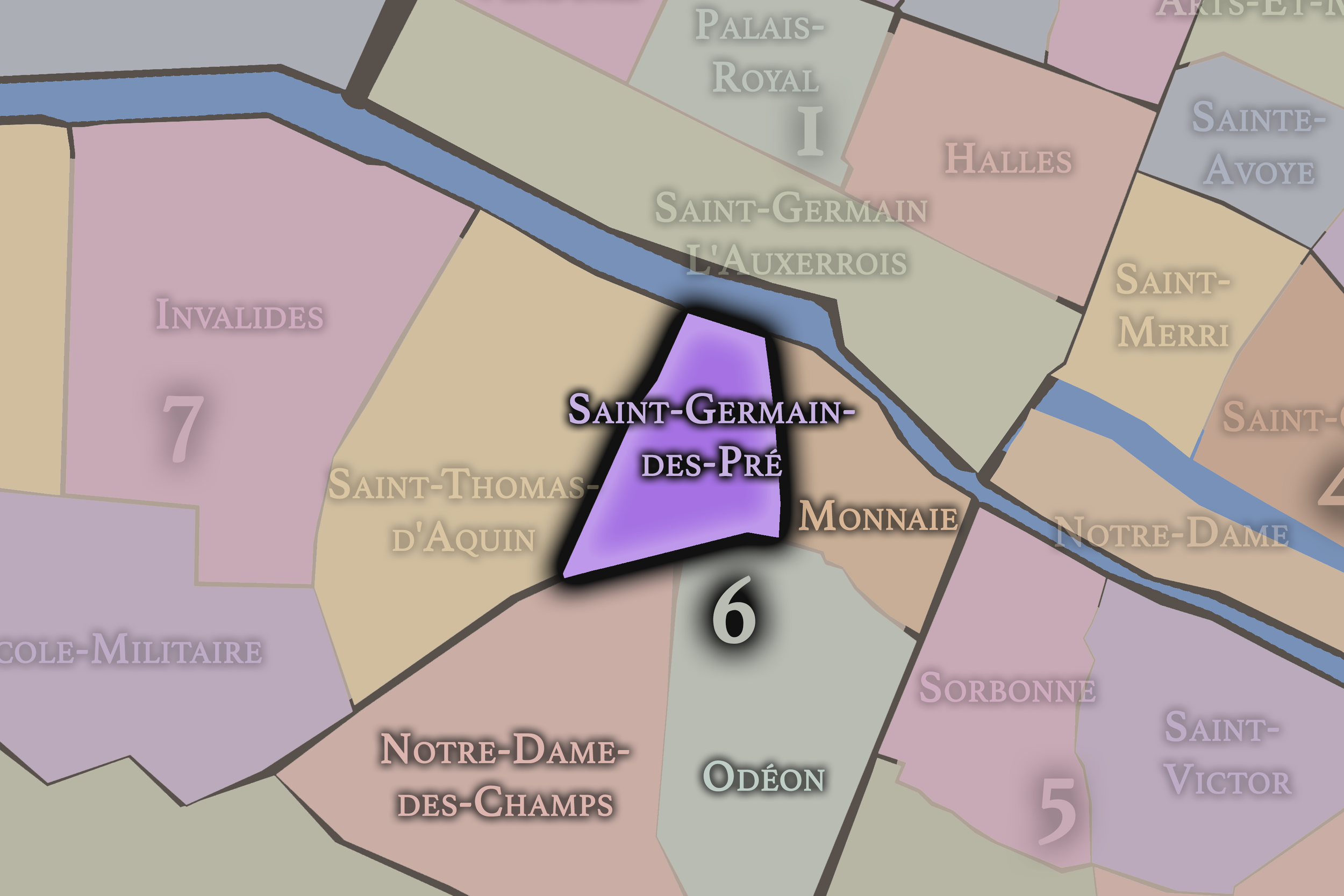   6e — Saint-Germain-des-Prés | Paris Administrative Quarter Neighborhood Map  