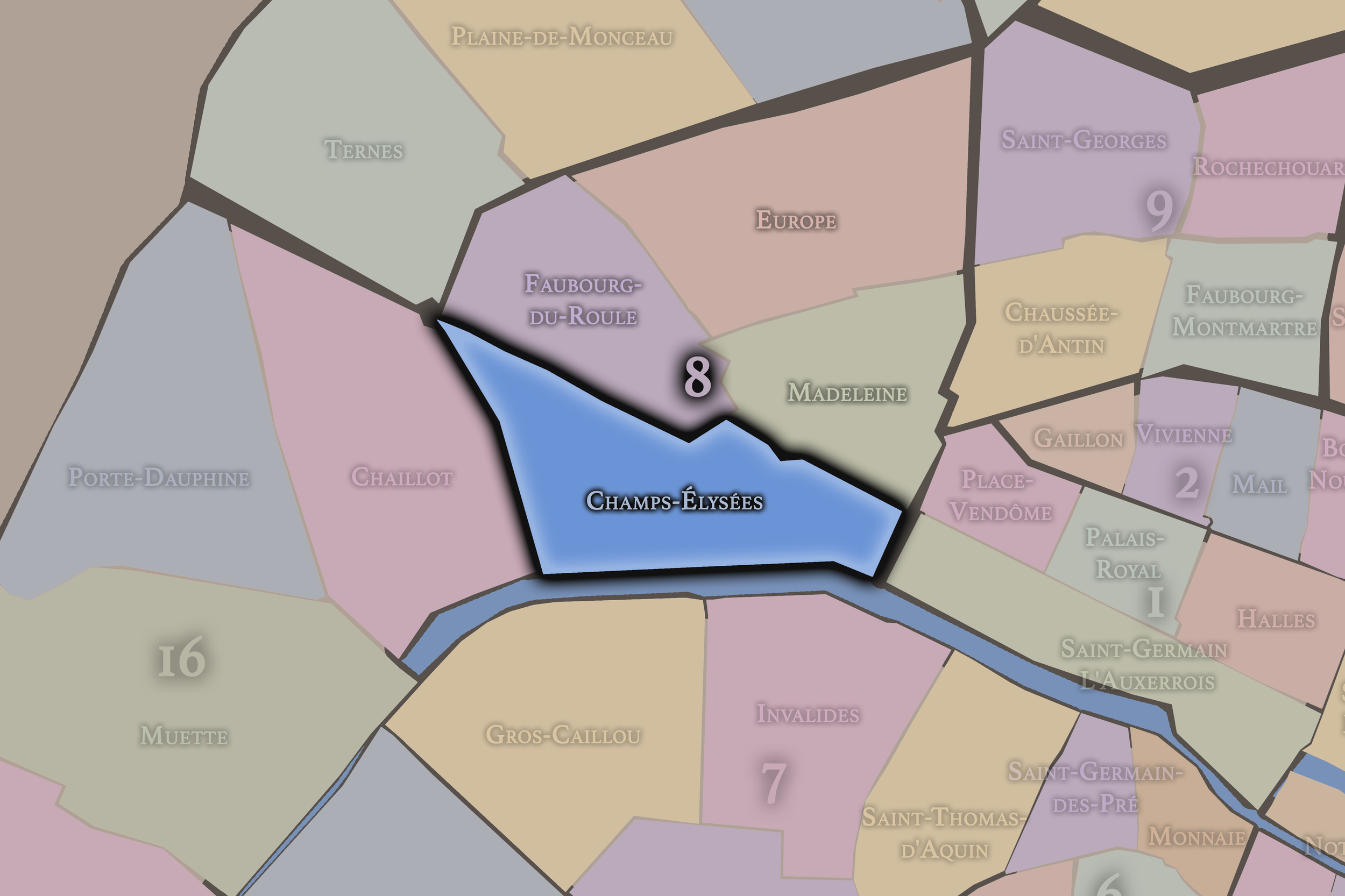   8e — Champs-Élysées | Paris Administrative Quarter Neighborhood Map  