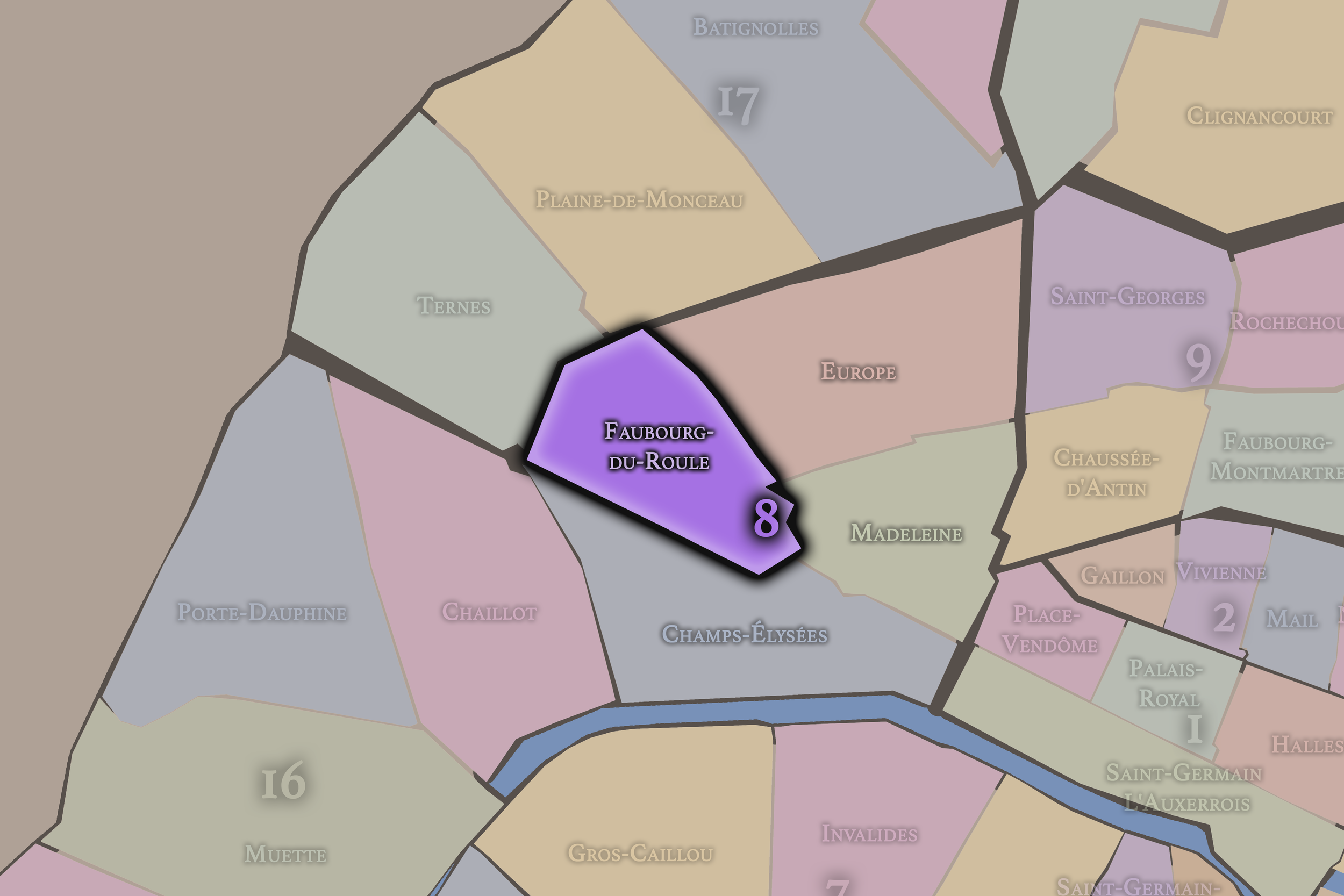   8e — Faubourg-du-Roule | Paris Administrative Quarter Neighborhood Map  