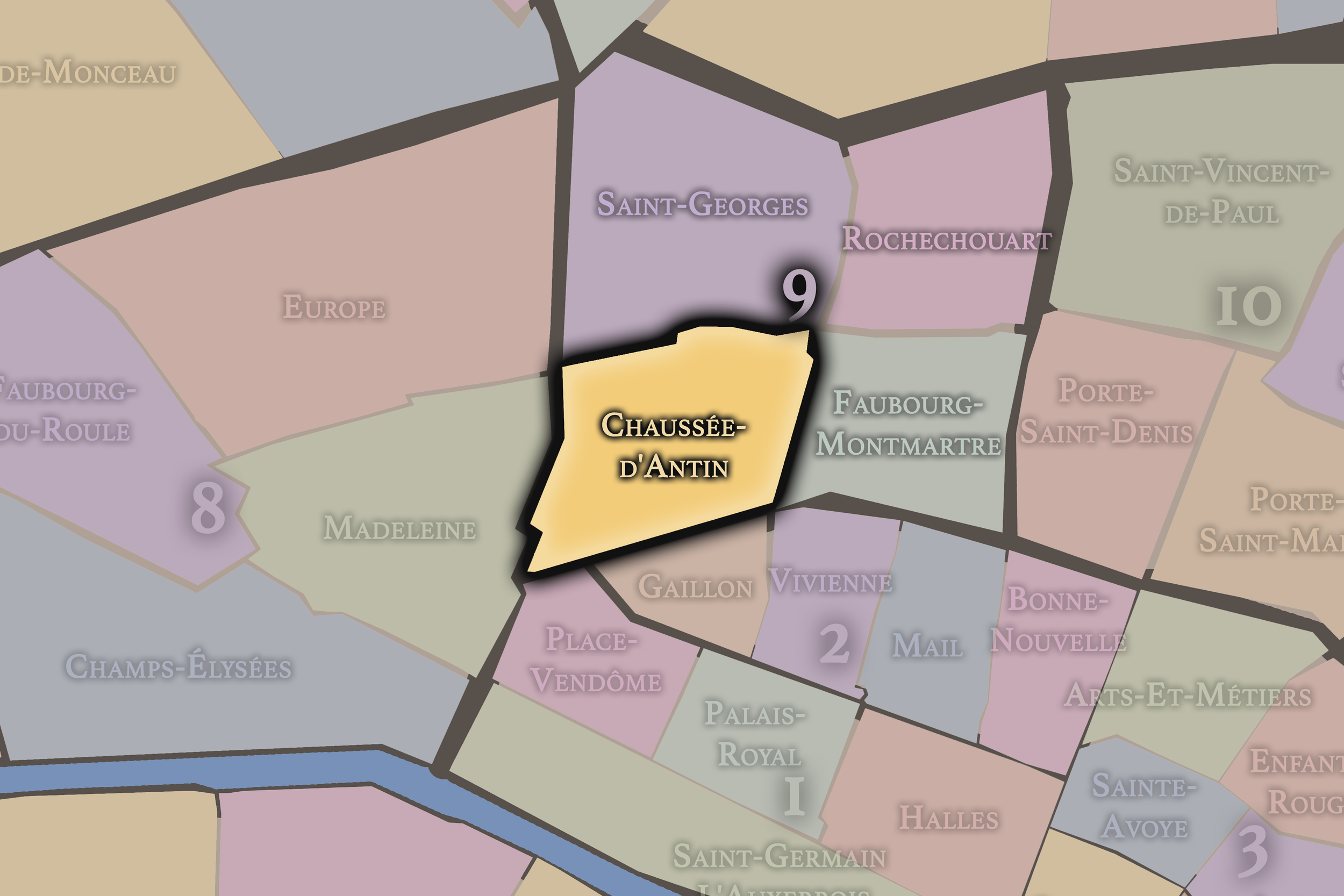  9e — Chaussée-d'Antin | Paris Administrative Quarter Neighborhood Map  