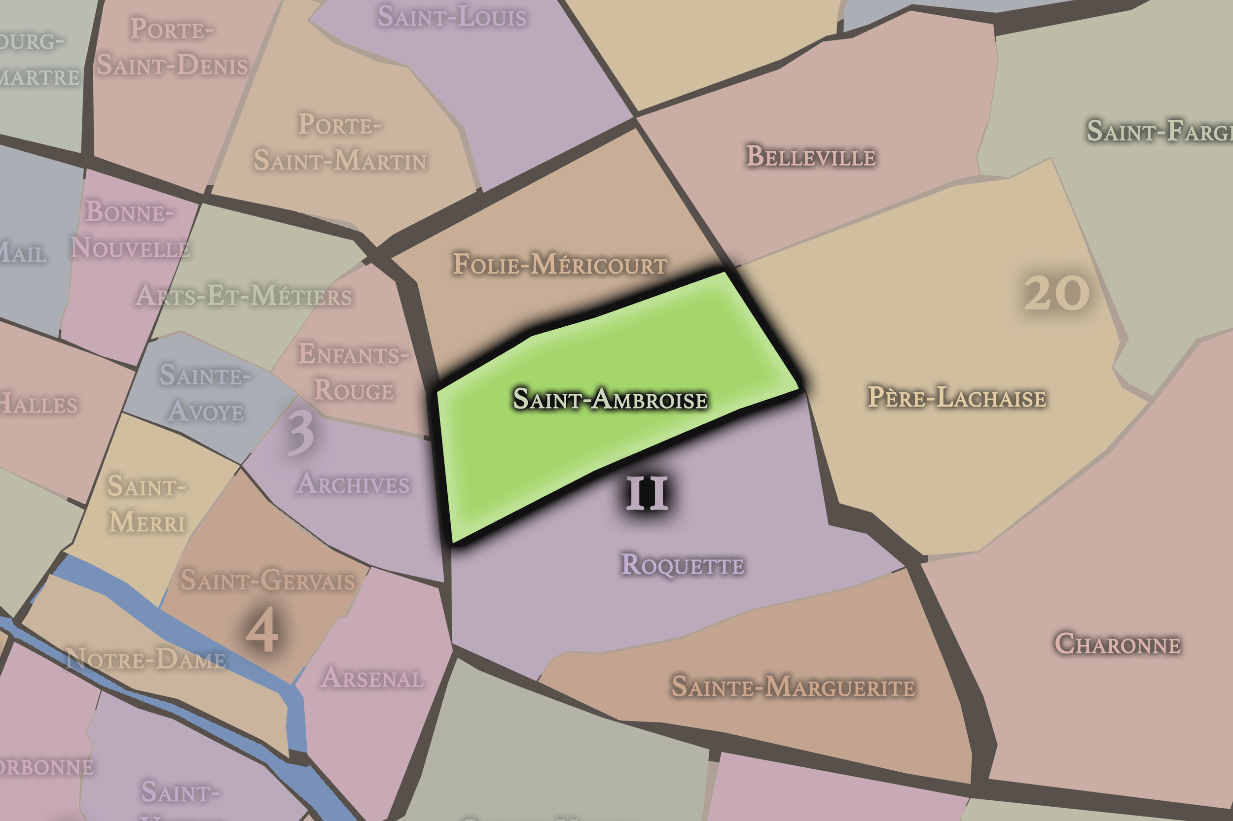   11e — Saint-Ambroise | Paris Administrative Quarter Neighborhood Map  