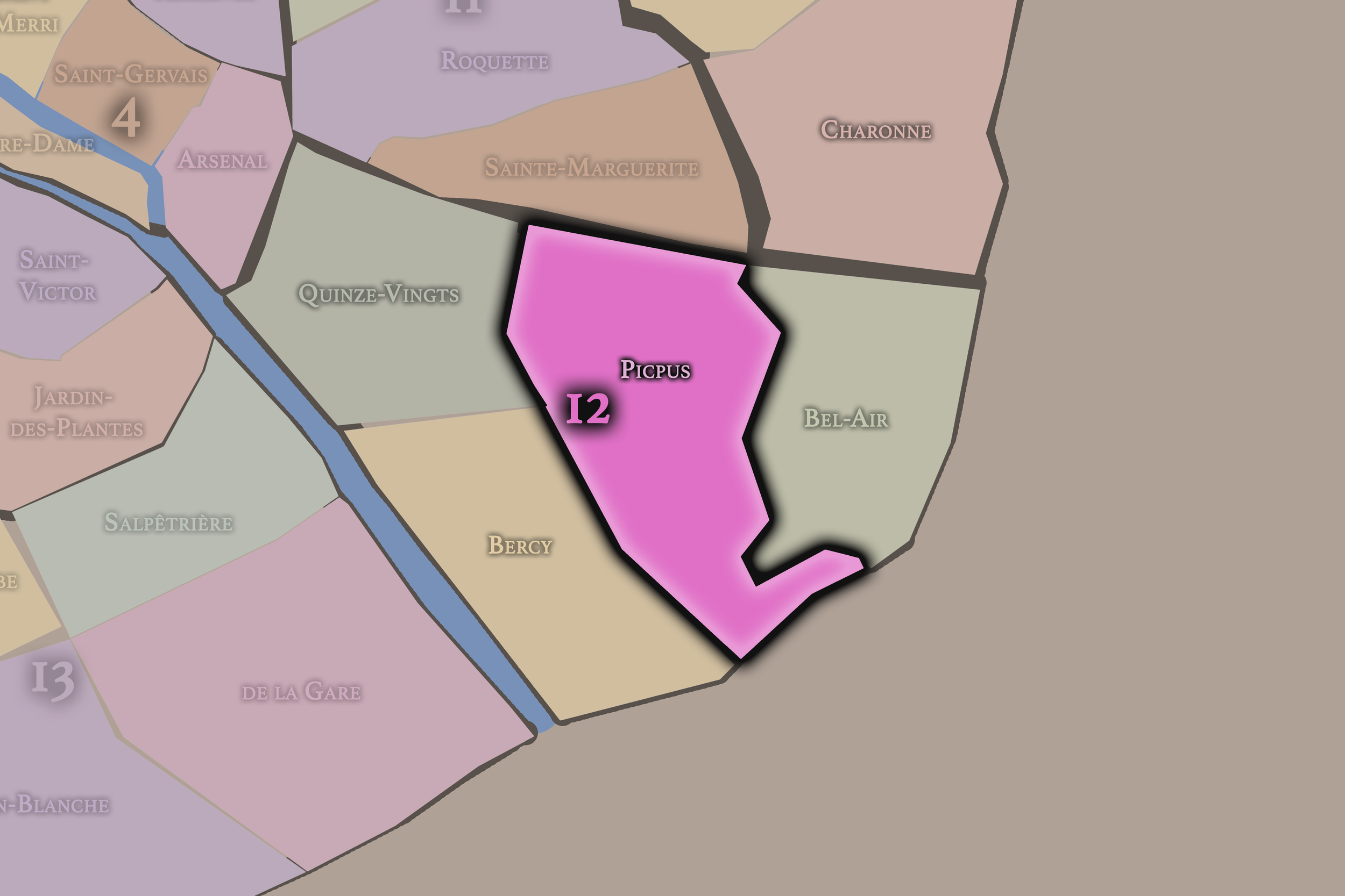   12e — Picpus | Paris Administrative Quarter Neighborhood Map  