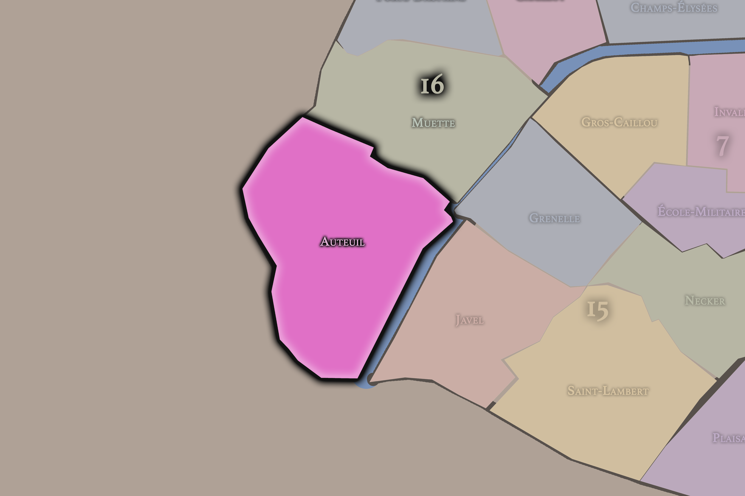   16e — Auteuil | Paris Administrative Quarter Neighborhood Map  
