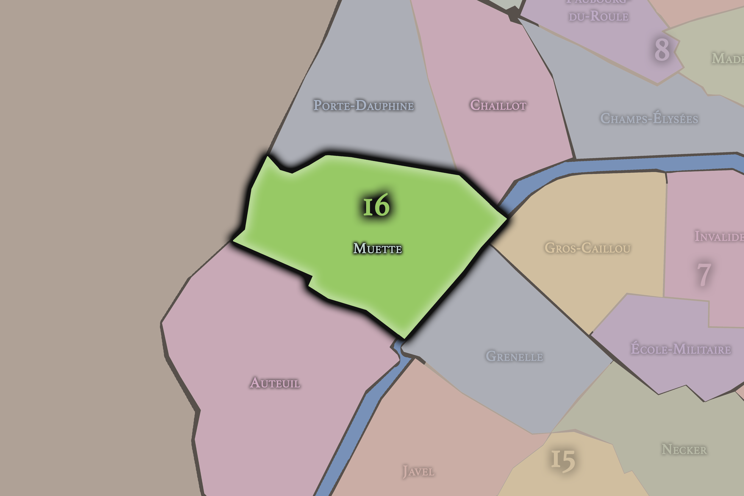   16e — Muette | Paris Administrative Quarter Neighborhood Map  