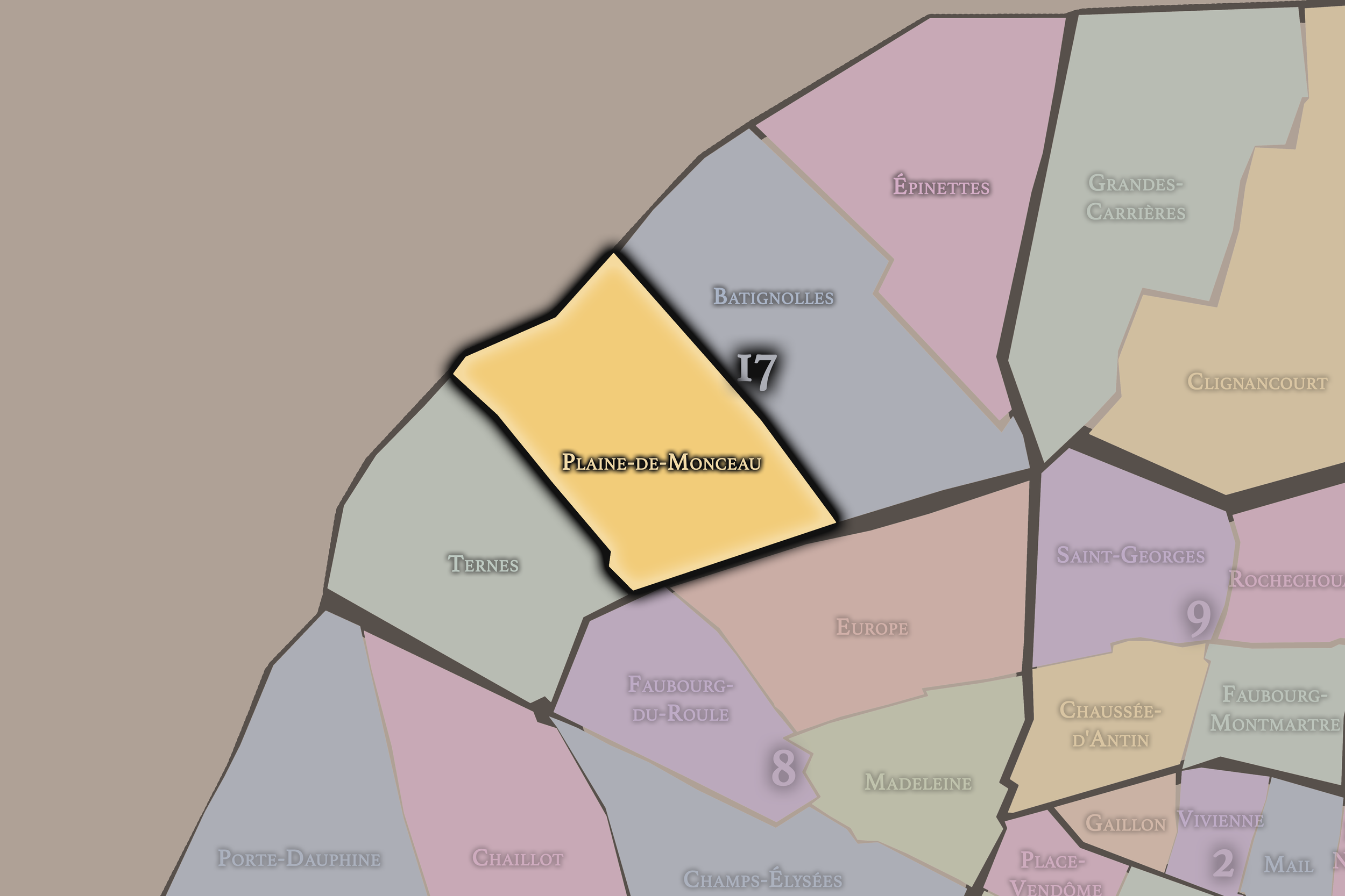   17e — Plaine-de-Monceaux | Paris Administrative Quarter Neighborhood Map  
