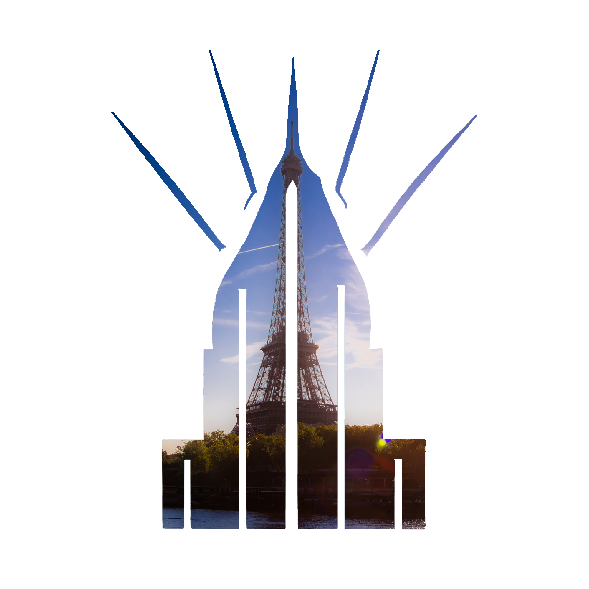 A collage combining an image of the Eiffel Tower in Paris with graphical elements like a line graph and bar chart overlaid on it.