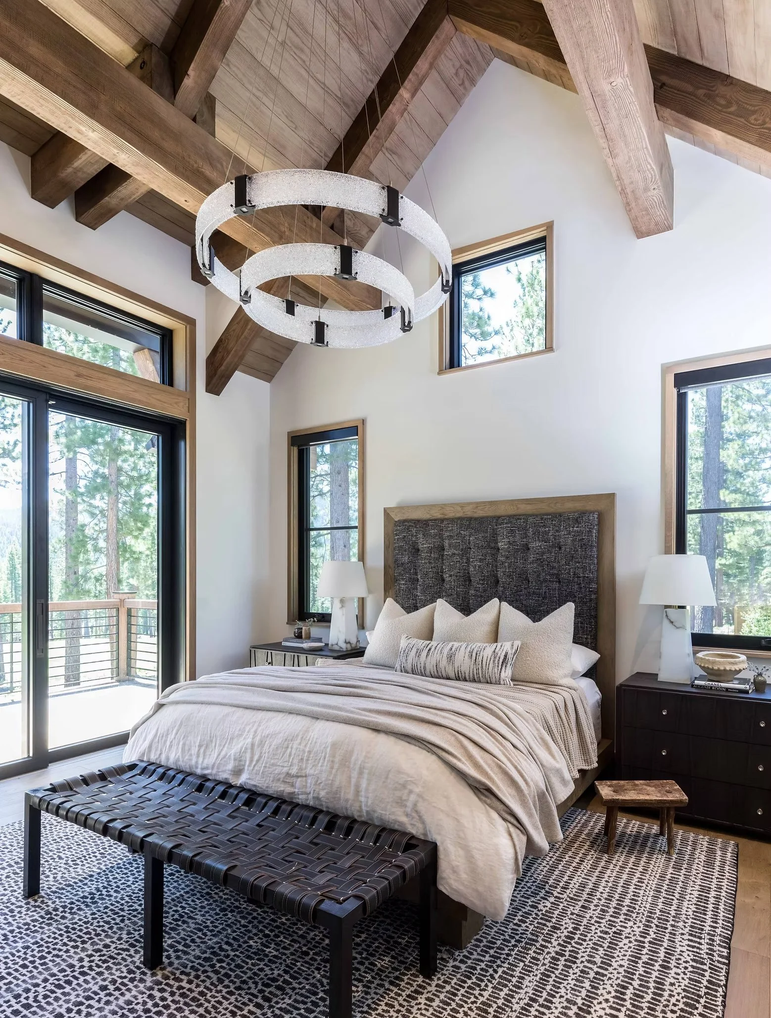 bedroom with vaulted ceilings