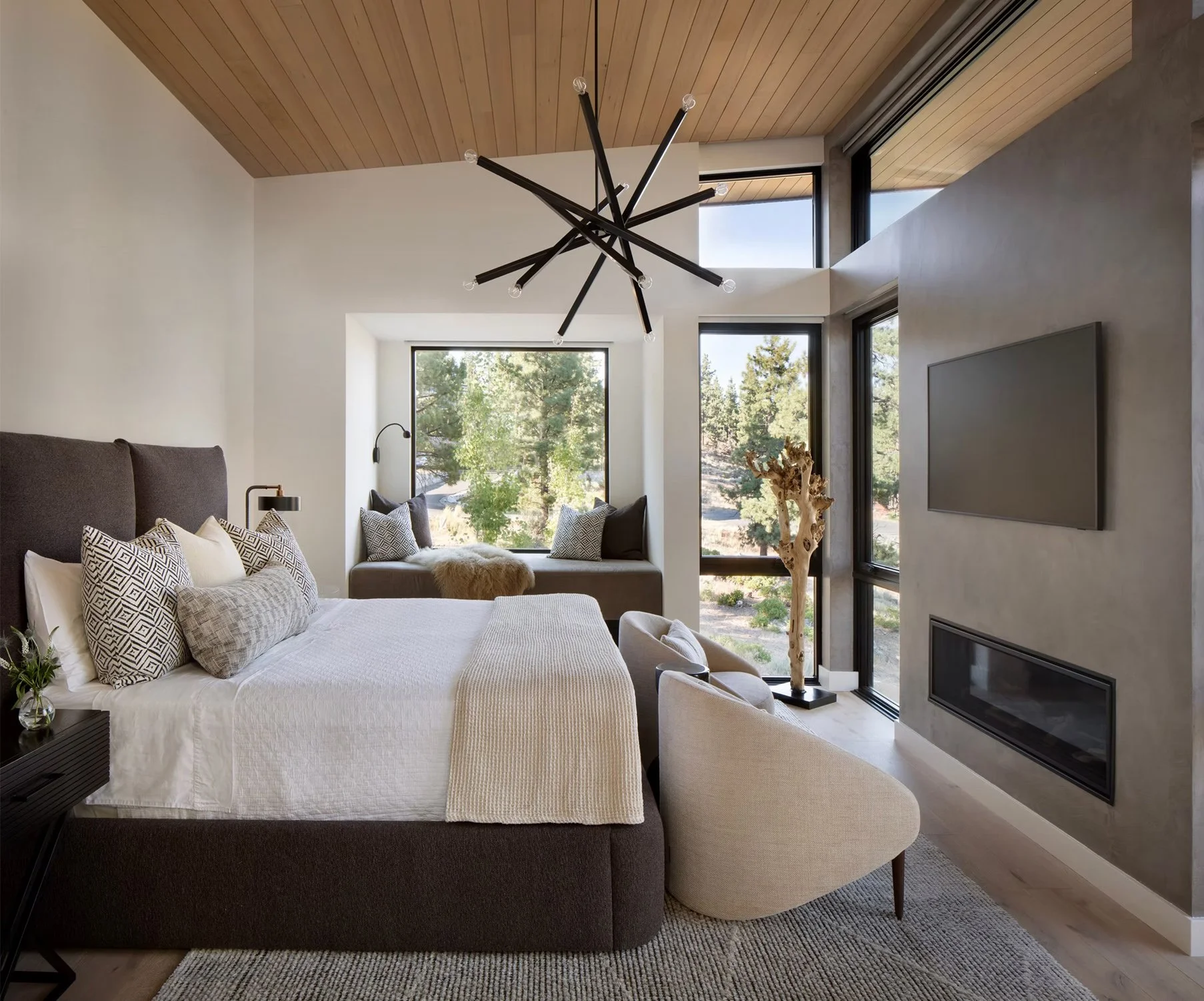 bedroom with tv and fireplace